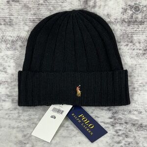NWT - Polo Ralph Lauren Adult Cuffed Beanie Winter Hat Black‎ Tan One Size